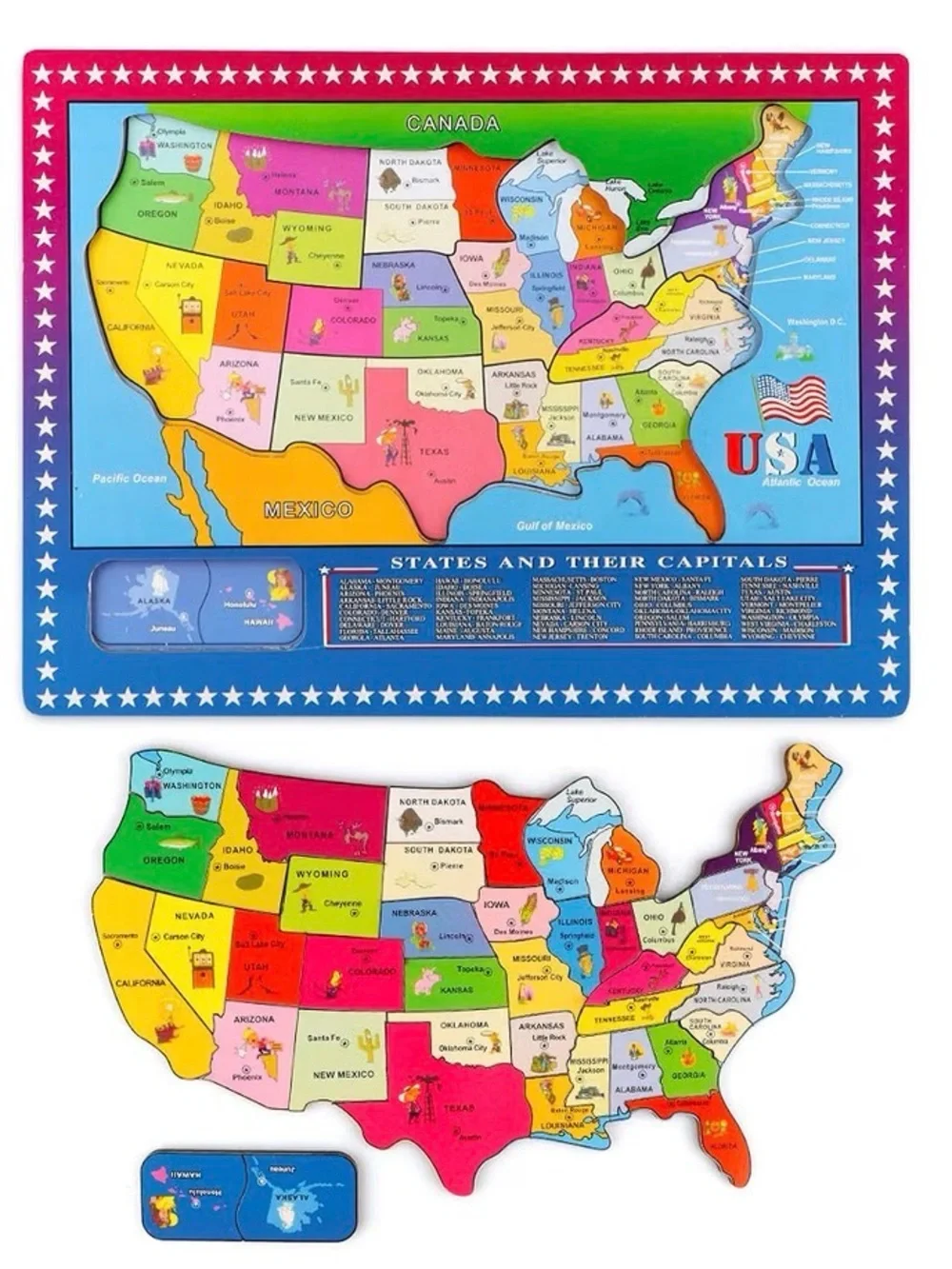 46-Piece USA States & Capitals Wooden Map Puzzle
